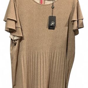 Adrianna Papell Gold with Tiny White Polkadot Blouse 1x